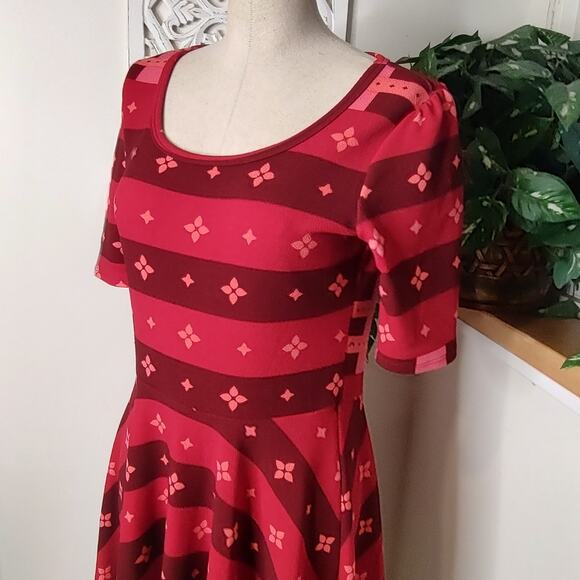 Lularoe Nicole Red and Pink Fit and Flare Dress Size Large - Picture 5 of 6